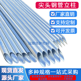 加厚尖头立柱铁丝网围栏杆防腐牛栏网柱直型钢管方管空心钢立柱杆