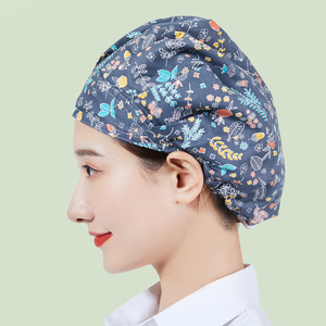 护士护工手术帽子纯棉印花食品工作帽餐饮卫生厨房帽防油烟防掉发