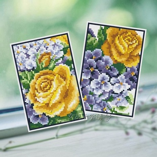 女巫十字绣小件卡套DMC绣线手工礼物校园卡绝美黄玫瑰送护角