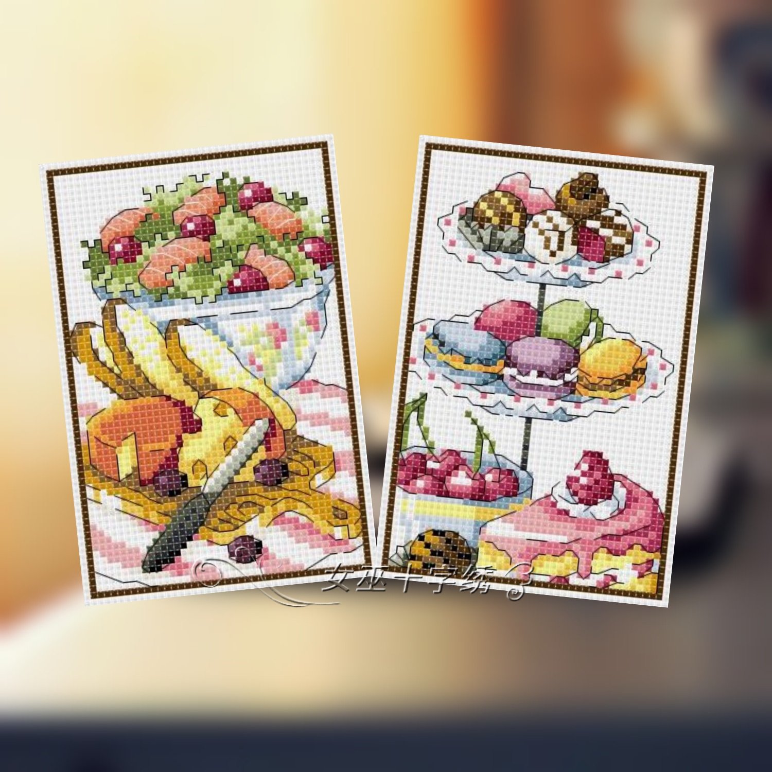 十字绣卡套手工自己绣公交卡美食