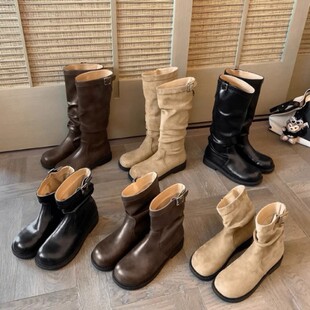 葡萄妈冬季新款长筒堆堆靴女外穿高级感显瘦靴子女复古韩版靴