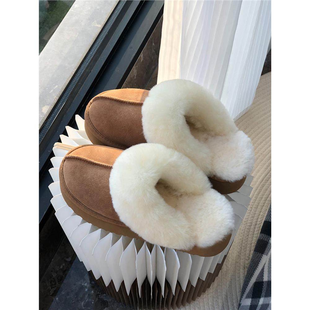 2025新款厚底拖鞋皮毛一体雪地靴冬季女加绒加厚牛皮松糕外穿半拖,女鞋,时尚雪地靴,淘宝优惠券,粉丝福利购,淘宝优惠卷