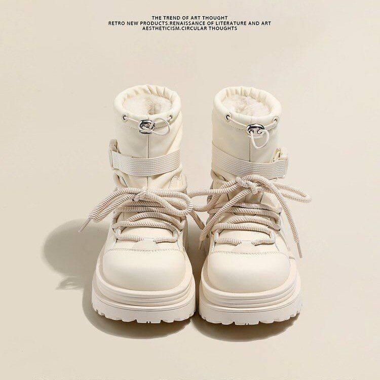 厚底雪地靴女2024新款冬季加绒加厚东北大棉鞋防水防滑马丁短靴子