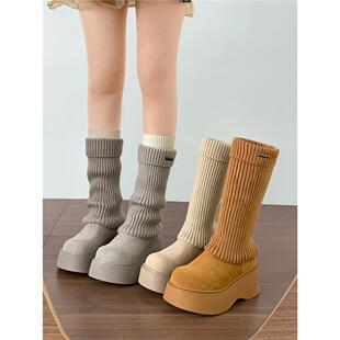 南在南方覆古增高厚底中筒靴子女2025新款秋季配裙子显瘦弹力袜靴