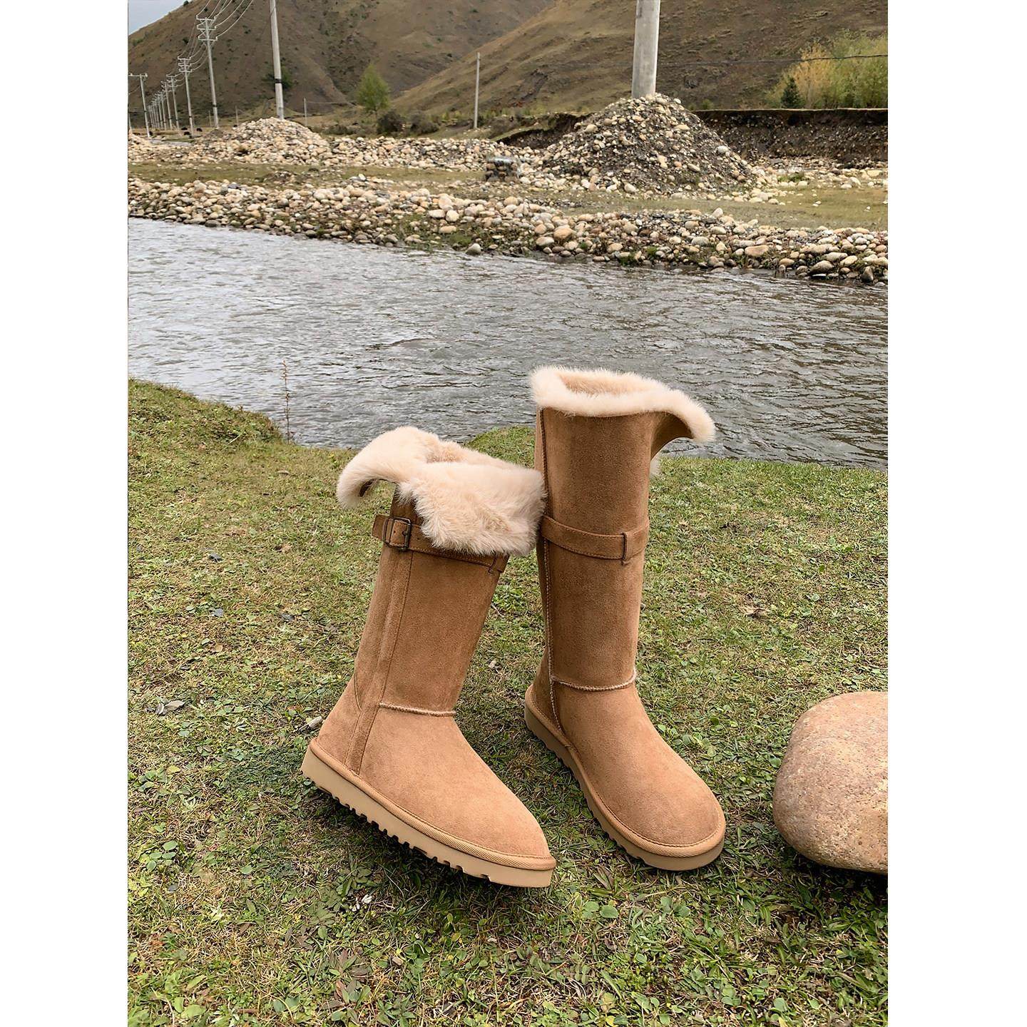 平底雪地靴女2025冬季新款两穿东北加厚加绒高筒棉鞋内增高长筒靴