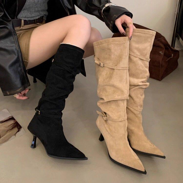 2025新款秋冬法式长筒靴女细高跟鞋冬季配大衣高筒长靴美拉德靴子