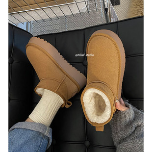 皮毛一体保暖厚底雪地靴女款冬季加绒加厚2025新款一脚蹬东北棉鞋