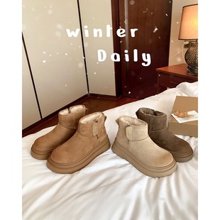 【sheii苏茵茵】小耳朵~真皮加绒羊毛厚底雪地靴女冬季侧拉链短靴