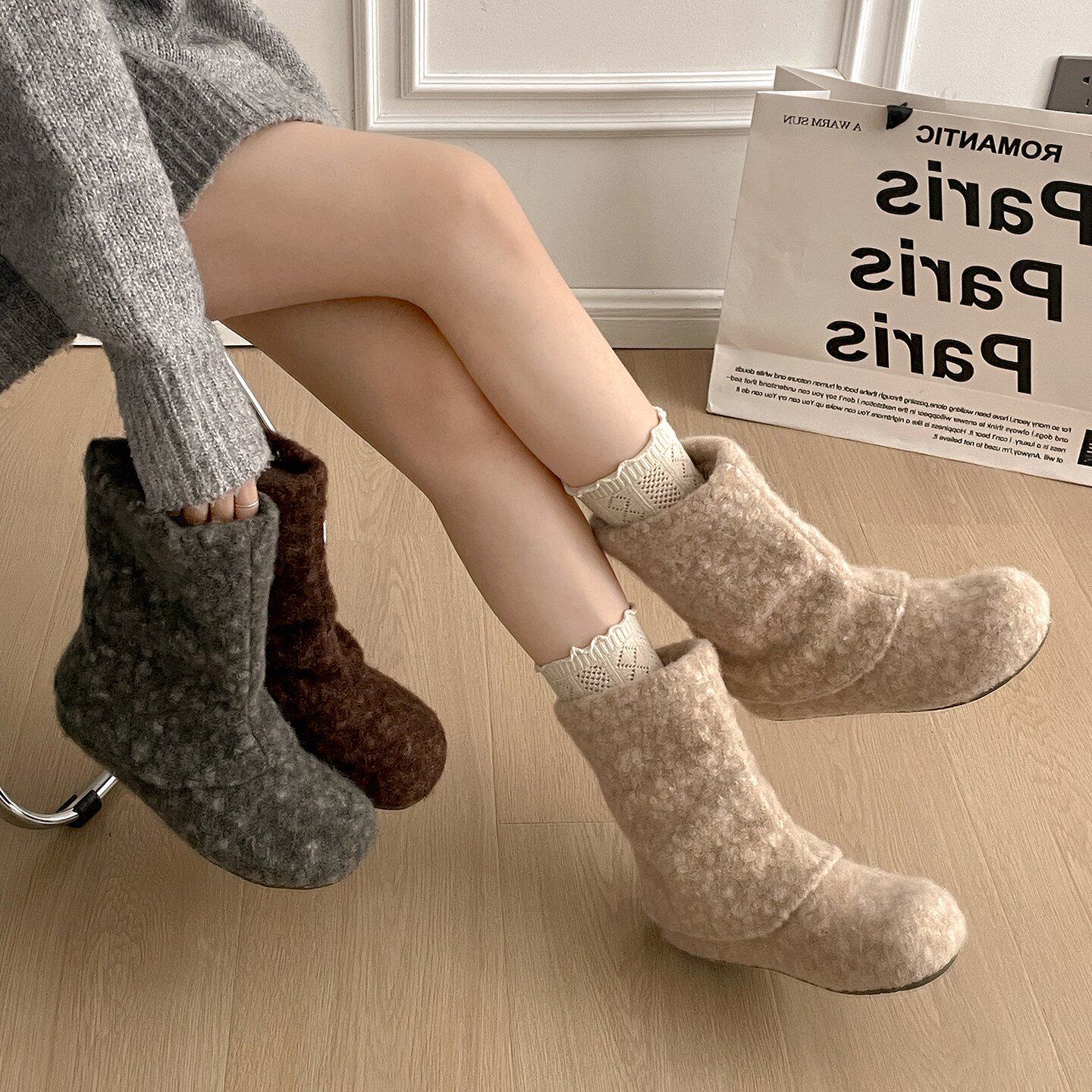 白色复古厚底内增高加绒雪地靴女款2025新款冬季保暖毛毛勃肯棉鞋