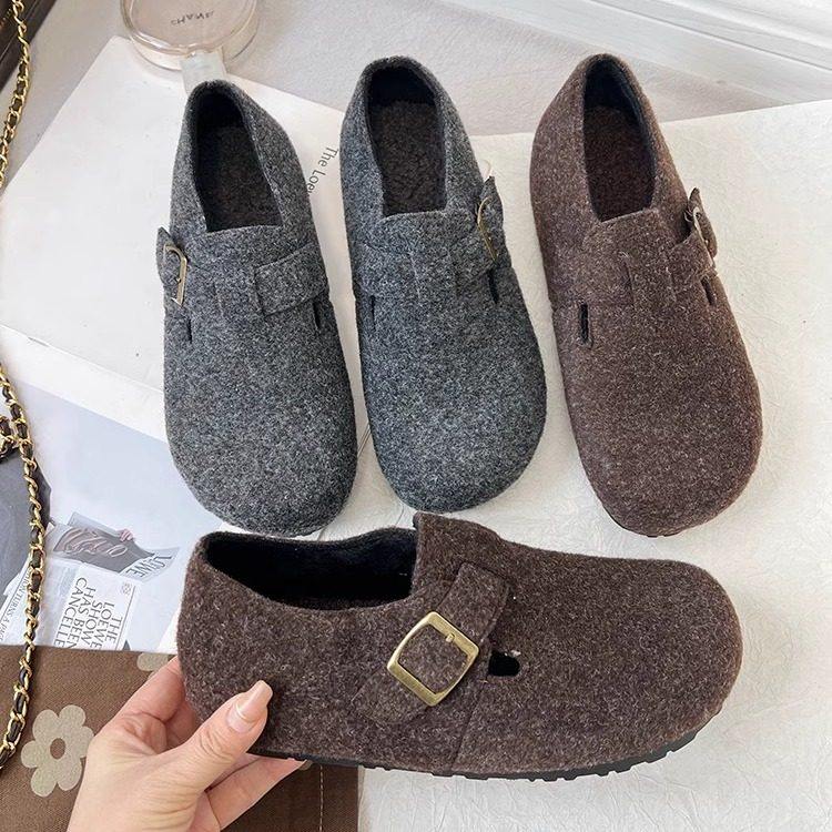 复古羊毛呢全包加绒勃肯鞋女2025冬新一脚蹬平软底乐福豆豆棉单鞋,女鞋,勃肯鞋/软木鞋,淘宝优惠券,粉丝福利购,淘宝优惠卷