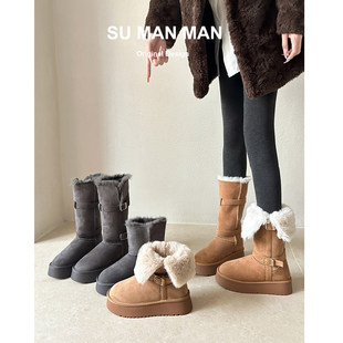 内增高加绒保暖长筒雪地靴女款2025新款冬季防滑防水加厚东北棉鞋