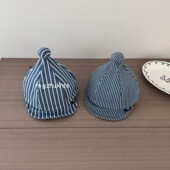 儿童帽子春秋季 软牛仔男童软檐棒球帽韩版 条纹百搭男女宝宝鸭舌帽