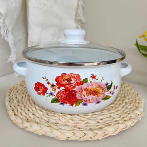 搪瓷珐琅双耳家用平底锅