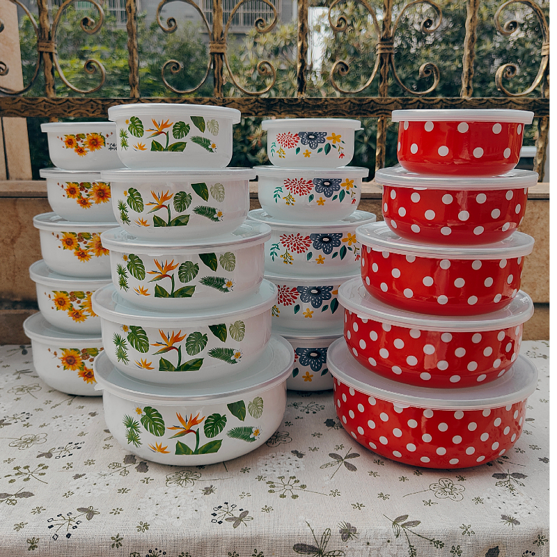 搪瓷珐琅保鲜碗大众带盖沙拉碗