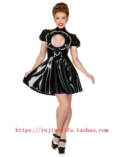 纯天然乳胶衣女士连衣裙子短裙女佣裙泡泡袖 黑白色定做定制 短袖