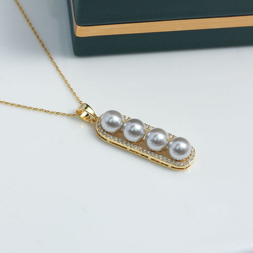 铜镀金镶锆多珠款珍珠万能扣吊坠