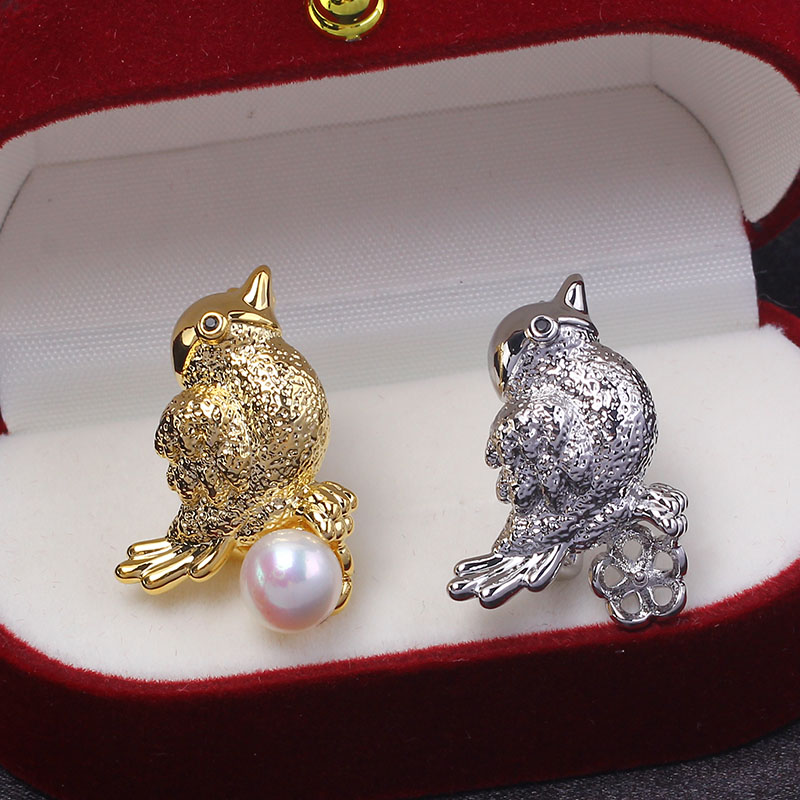 铜镀金光面小鸟珍珠胸针空托图片
