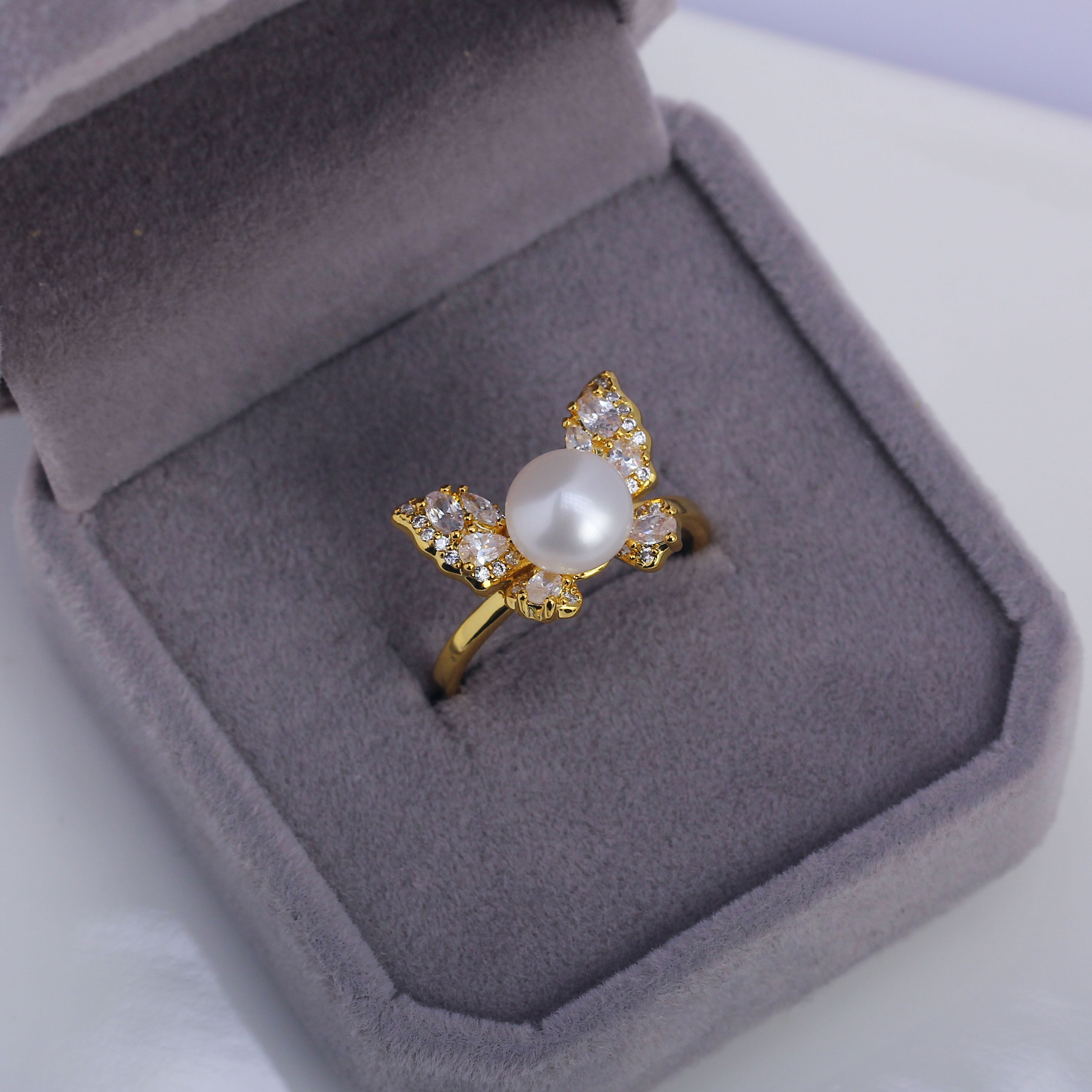 DIY珍珠配件蝴蝶戒指空托