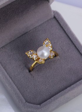 DIY珍珠配件蝴蝶戒指空托