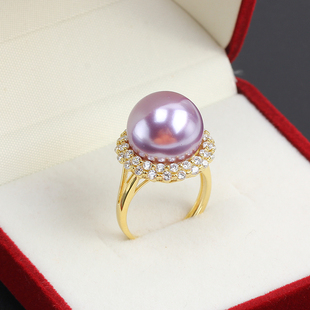 S925纯银 圆形满锆简单精致大珠款珍珠戒指开口空托DIY配饰配件女