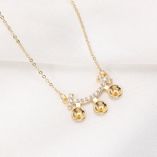 微笑散珠吊坠空托 套链国产14k包金电镀锆石珍珠项链吊坠DIY配件