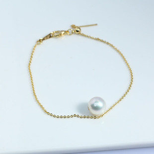 铜镀金O字链带针路路通穿心链手链空托珍珠手镯 女