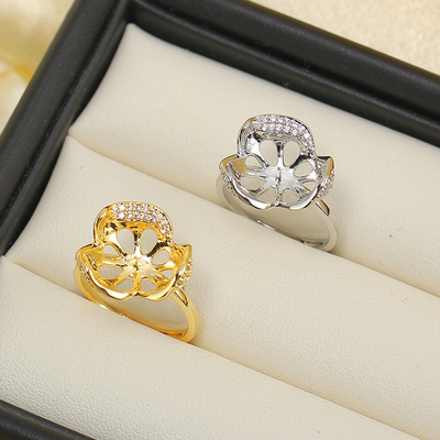 14k注金花朵锆石珍珠戒指配件