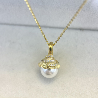 S925纯银精致松果头珍珠吊坠项链