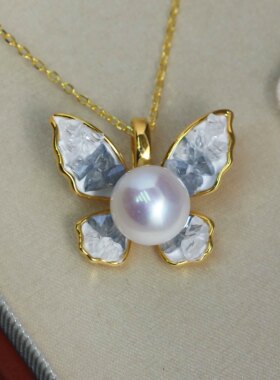 DIY珍珠配件铜镀金蝴蝶吊坠空托