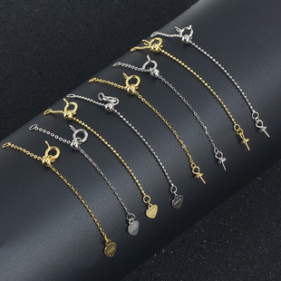 S925纯银延长链尾链扣 0字点珠链项链手链调节链 DIY珍珠伸缩链条