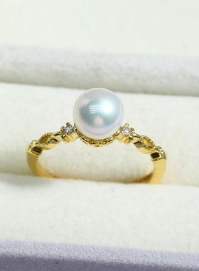 DIY珍珠配件新款铜镀金戒指托空