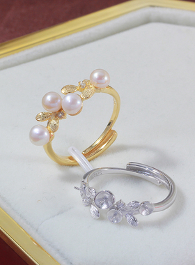 S925纯银时尚多珠花环珍珠戒指