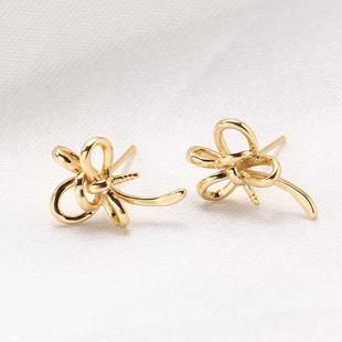 蝴蝶结珍珠耳钉耳饰 S925纯银针国产14k包金电镀保色 DIY配饰配件