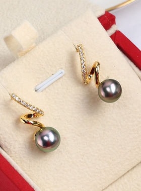 S925银针 微镶蛇形款珍珠耳饰14K包金耳钉空托DIY配饰配件气质女