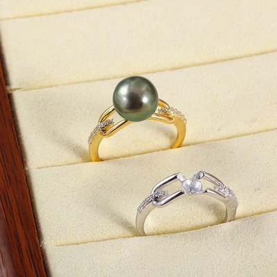 S925纯银新款U形锆石T家戒指配饰