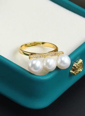 S925纯银DIY戒指三珠平衡木戒托配件大气质优雅开口可调节女送礼