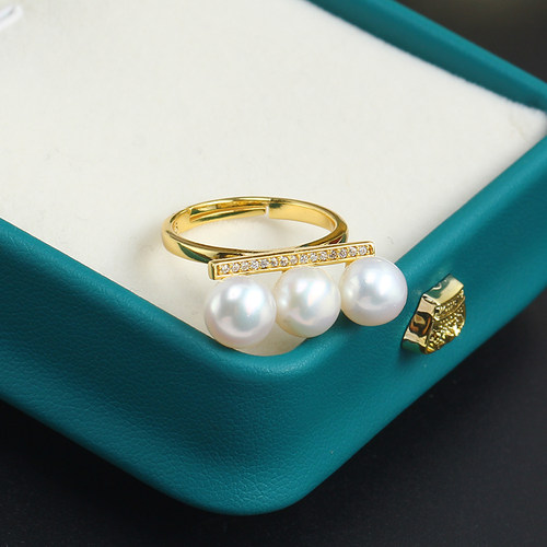 S925纯银DIY戒指三珠平衡木戒托配件大气质优雅开口可调节女送礼