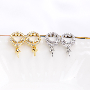 国产14k包金电镀保色 微笑脸耳钉耳钩耳环耳饰DIY配饰时尚女