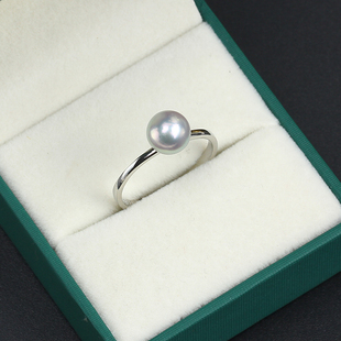 S925纯银简单光面 单圈珍珠戒指开口空托DIY配饰配件气质小巧送礼