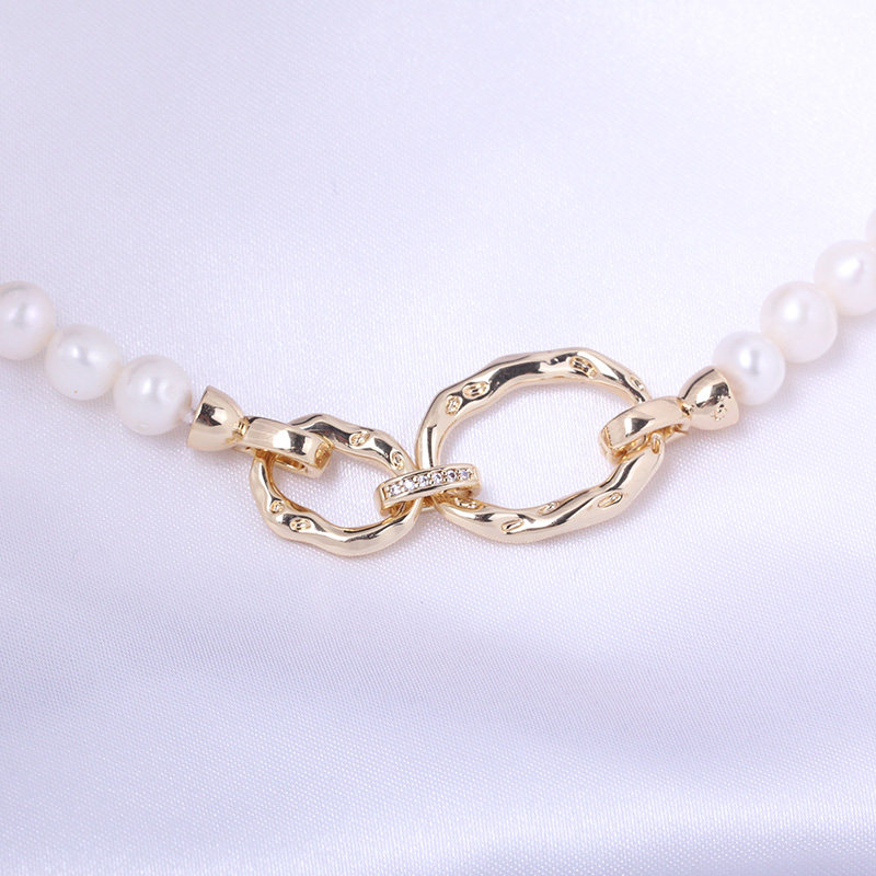 国产14k注金保色镶锆双圈项链扣