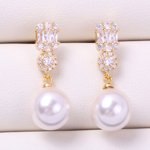 DIY珍珠配件 铜镀18K金锆石珍珠玉石耳钉空托S925银针耳饰 气质女