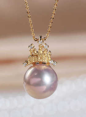 城堡镶钻甜美珍珠配件S925纯银