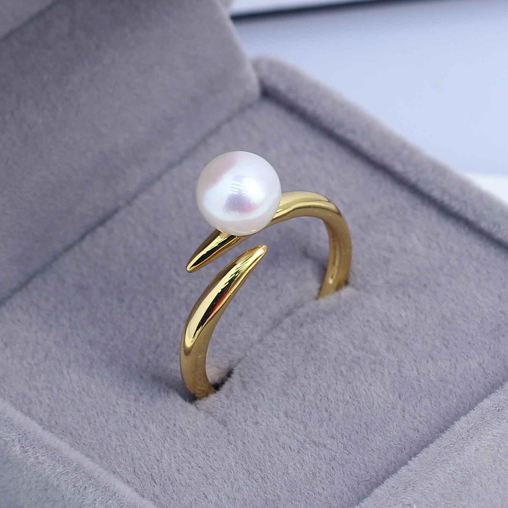 DIY珍珠配件尖尖戒指空托