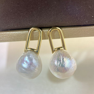 DIY珍珠配件 轻奢高级感铜镀金线条流线珍珠S925银针耳钉耳饰空托