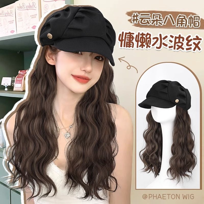 帽子假发一体女2025秋冬新款仿真