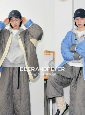 鹿与飞鸟“双色面孔”撞色双面穿 葫芦绗缝圆领拉链两色外套7036