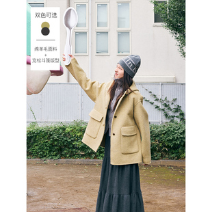 鹿與飛鳥 70羊毛復(fù)古連帽A型大衣6295夂 小斗篷雙面呢 迷失東京