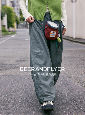 鹿与飞鸟微皱感加绒半松紧腰双色工装休闲裤6354