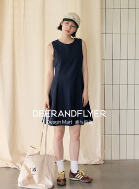 鹿与飞鸟“心电感应”亲肤亚麻混棉肌理两色微收腰无袖连衣裙6846
