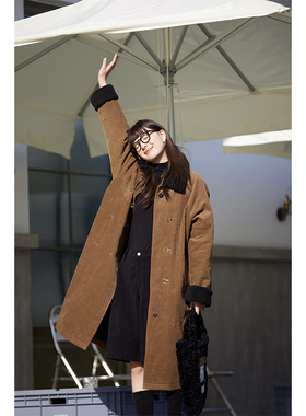 秋冬直降/复古金属飞机扣保暖加绒夹棉内胆宽松长款大衣3981#